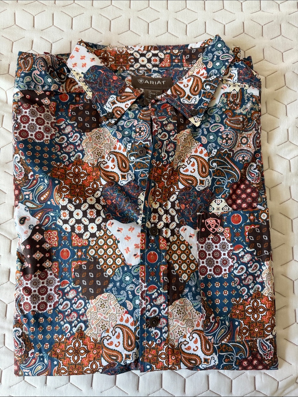 Ariat Men's Paisley Patchwork Button-Down Shirt - Blue/Brown/White